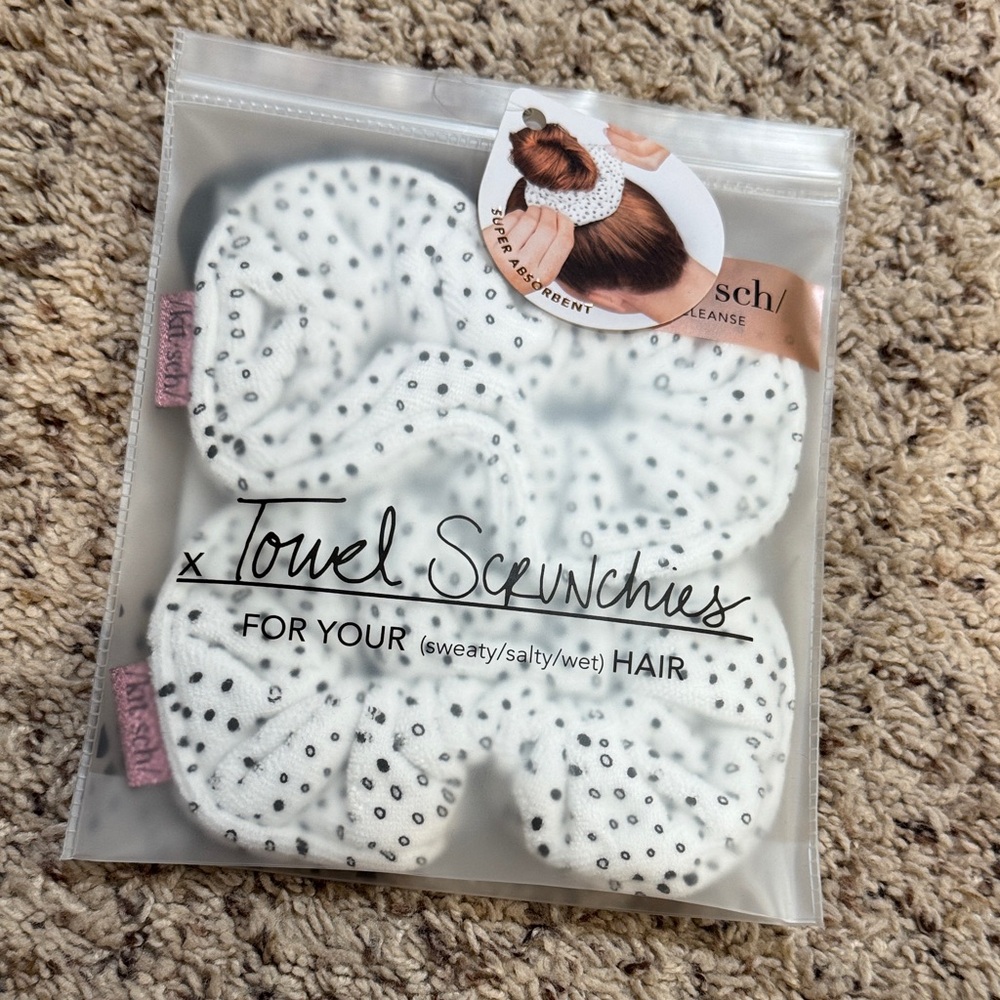 Kitsch White Towel Scrunchies with Black Dots